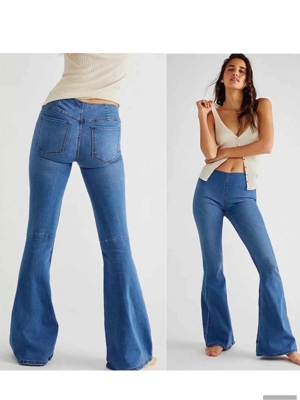 Free People Penny Pull-On Flare Jeans - Medium Blue Wash